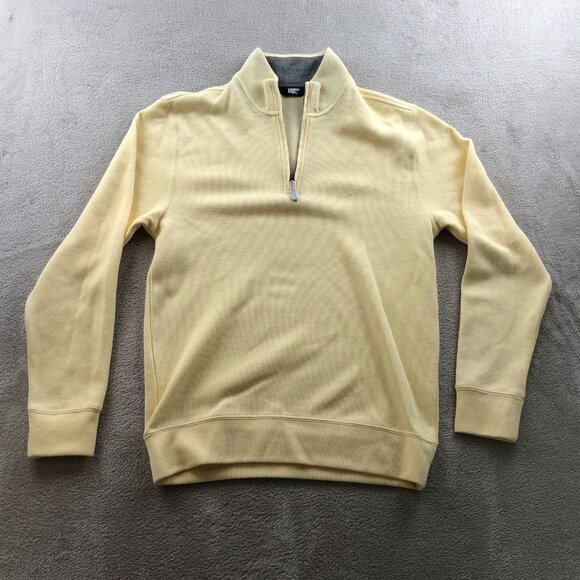 Lands End Mens SweaterSmall 1/4 Zip Pullover Stand Collar Cozy Knit Yellow - Picture 11 of 12